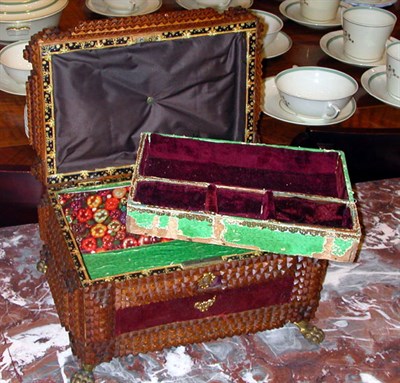 Lot 1213 - Tramp Art Gilt-Metal Mounted Jewelry Box