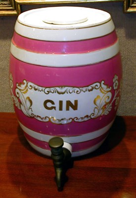 Lot 1219 - English Porcelain Gin Barrel with Spicket...