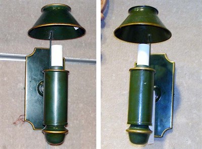 Lot 1348 - Pair of Tole Single-Light Sconces with Shades