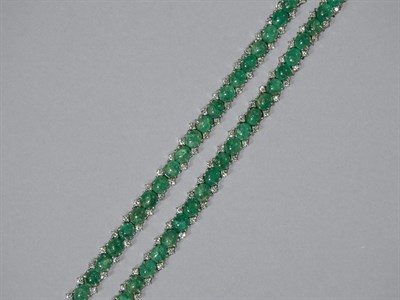 Lot 418 - Pair of Cabochon Emerald & Diamond Bracelets