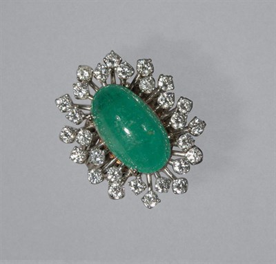Lot 419 - Cabochon Emerald & Diamond Ring