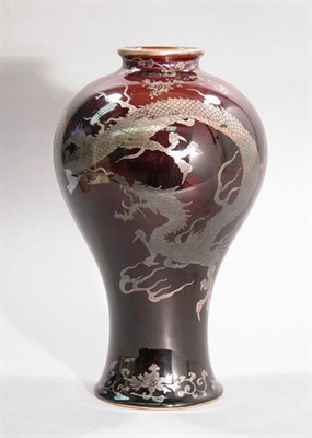 Lot 4245 - Japanese Silver and Red Glazed Vase 20th...