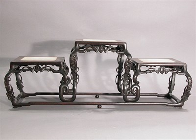 Lot 4217 - Chinese Marble Inset Hardwood Three-Tier Stand...
