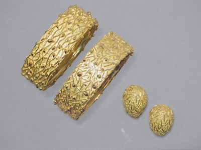 Lot 428 - Two Gold Bangles & Pair of Earrings
