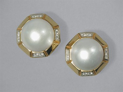 Lot 436 - Pair of Mabe Pearl & Diamond Earrings