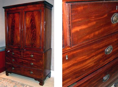 Lot 4348 - George III Mahogany Linen Press In two...