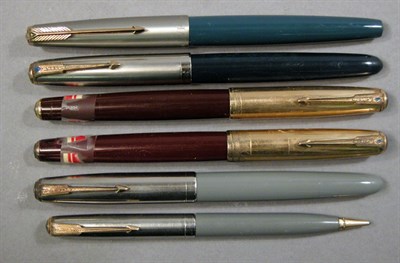 Lot 2283 - Five Parker Fountain Pens and a Parker Pencil