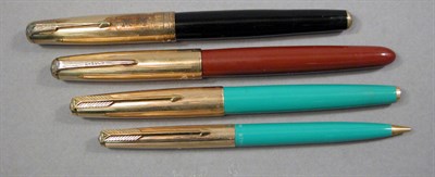 Lot 2294 - Three Parker Fountain Pens; Together with a...