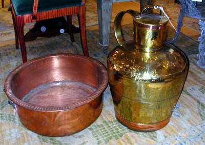 Lot 1119 - Brass Covered Jug and a Copper Jam Pot