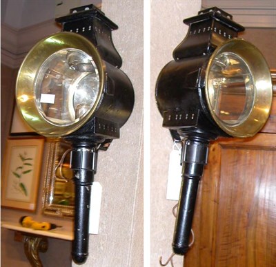 Lot 1111 - Pair of Brass and Painted Metal Carriage Lamps