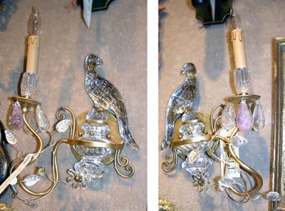 Lot 1346 - Pair of Rock Crystal Bird-Form Candle Sconces...