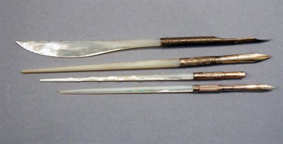 Lot 2253 - Four Assorted Mother-of-Pearl Desk Pens...