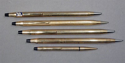 Lot 2249 - Five Assorted Cross Gold-Tone Pencils and Pens