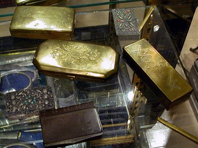 Lot 1182 - Six Brass or Metal Snuff Boxes Including one...