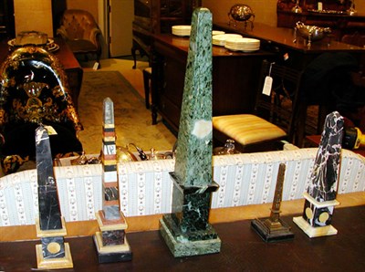 Lot 1265 - Four Hardstone and One Brass Obelisks