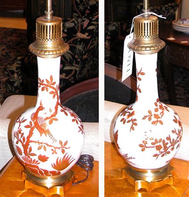 Lot 1398 - Pair of Floral Decorated Porcelain Lamps