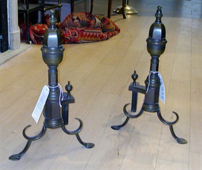 Lot 1358 - Pair of Georgian Style Brass Andirons