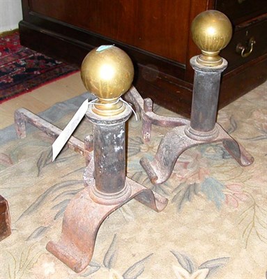 Lot 1134 - Pair of Brass Ball Top Andirons