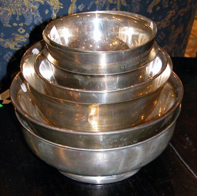 Lot 1283 - Seven Sterling Silver Revere Style Bowls Total...