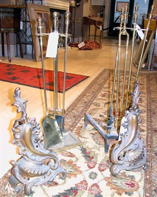 Lot 1328 - Pair of Brass Andirons and Two Sets of...