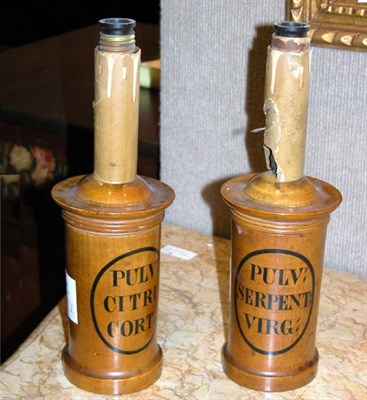 Lot 1329 - Pair of Turned Wood Candlestick Lamps