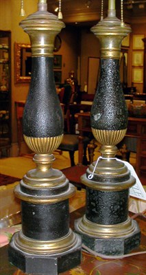 Lot 1271 - Pair of Gilt and Patinated-Metal Lamps