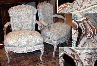 Lot 4300 - Pair of Louis XV White Painted Fauteuils 18th...