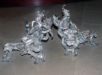 Lot 4353 - Pair of Louis XV Style Silvered Bronze Chenets...