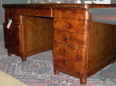 Lot 2140 - Art Deco Walnut Pedestal Desk Height 31 inches,...