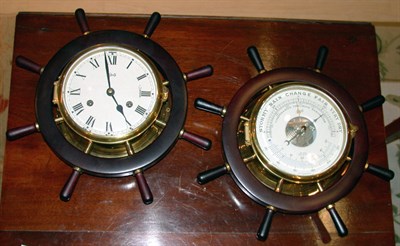 Lot 2487 - Ship's Wheel Barometer and Clock Manufactured...
