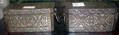 Lot 2175 - Pair of Silver Inlaid Iron Betel Nut Boxes