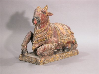 Lot 4248 - Indian Painted Wood Carving of a Recumbent...