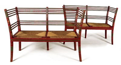 Lot 471 - Pair of Georgian Style Red Lacquered Rush Seat...