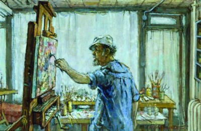 Lot 206 - Philip Reisman 1904-1992 PAINTER IN HIS STUDIO...
