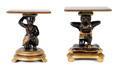 Lot 3079 - Pair of Blackamoor Tables Each brown painted...
