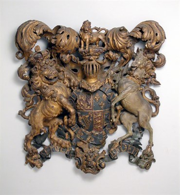 Lot 4315 - English Carved Polychrome and Gilt Decorated...
