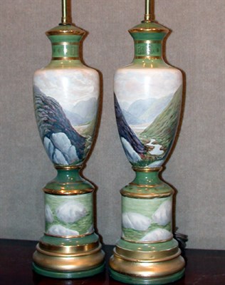 Lot 2532 - Pair of Landscape Painted Porcelain Two-Light...