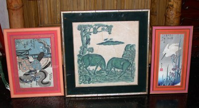Lot 2131 - Seven Framed Japanese Prints and Rubbings...
