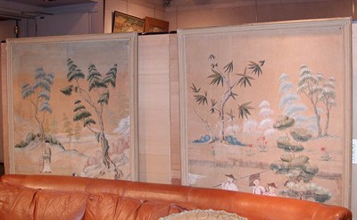 Lot 2130 - Two Chinese Painted Panels of Figures on a...