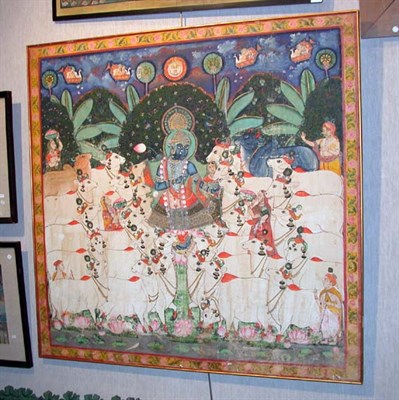 Lot 2100 - Indian Pigment on Canvas Painting of a Deity...