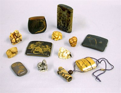 Lot 2213 - Six Japanese Netsukes and Six Japanese Cases...