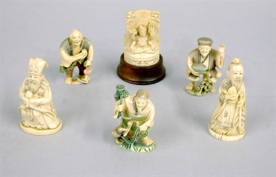 Lot 2216 - Five Japanese Ivory Figures and an Indian...