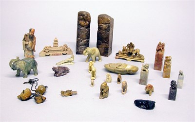 Lot 2194 - Group of Chinese Soapstone Carvings Comprising...