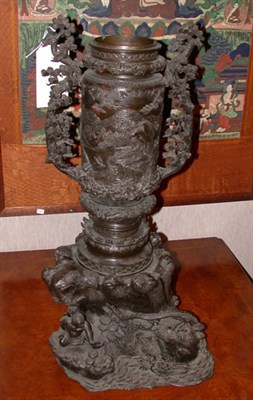 Lot 2128 - Japanese Bronze Large Vase On a rockwork base.