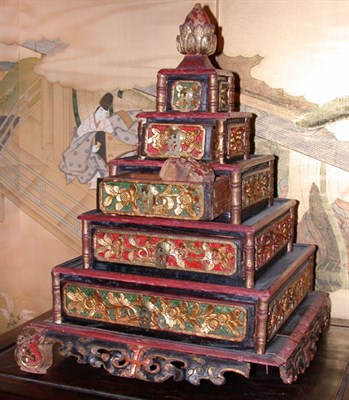 Lot 2169 - Chinese Red, Black and Gold Painted Wood...