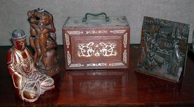 Lot 2198 - Group of Asian Wood Articles Comprising a bone...