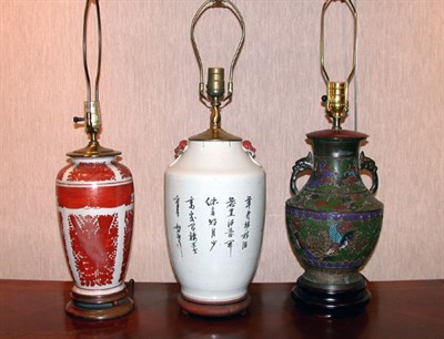 Lot 2163 - Two Porcelain Vases Each mounted as a lamp,...