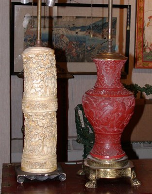 Lot 2106 - Two Chinese Carved Vases Each mounted as a...