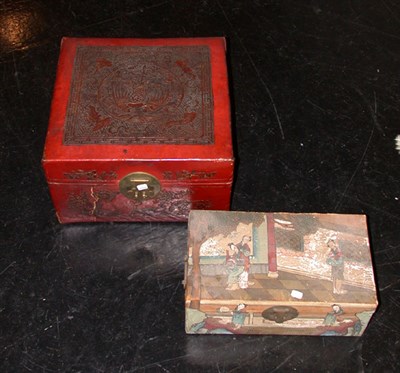 Lot 2120 - Two Chinese Painted Leather Boxes One with a...