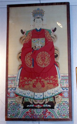 Lot 2112 - Chinese Ink and Color on Silk Large Ancestor...